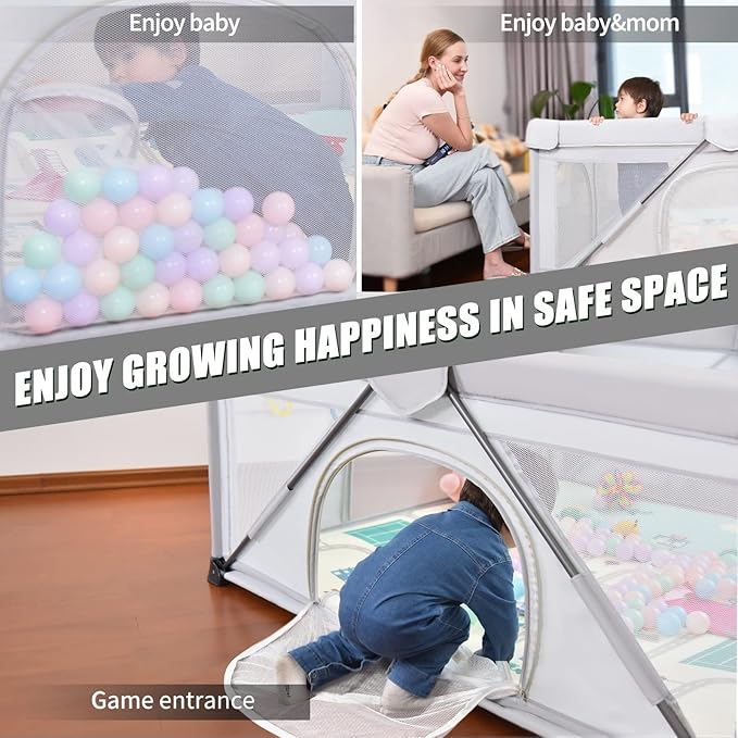 Baby Playpen Foldable, Heyo.Ja Large Play Yard, Playpen for Babies and Toddlers, Play Pens for Babies and Toddlers with Gate, Indoor & Outdoor Portable Play Pen (71"×59")