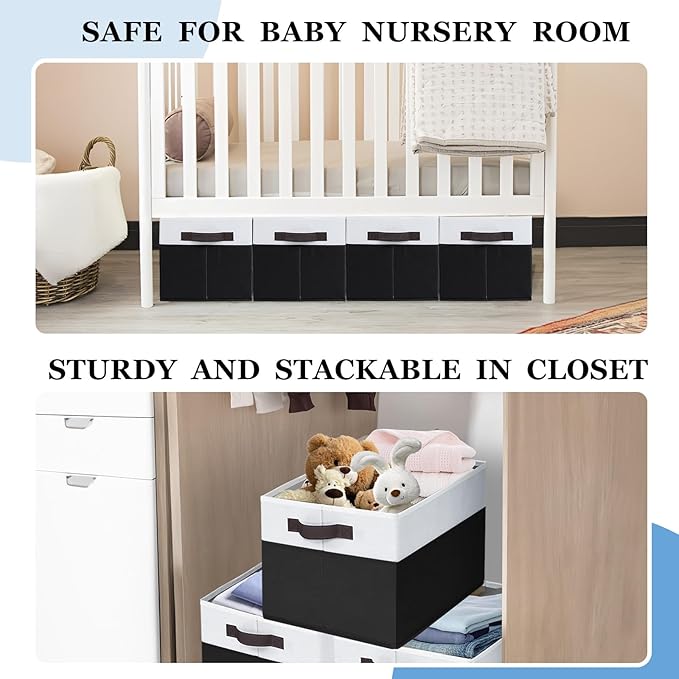 Criusia Large Storage Bins for Shelves 4 Pack, Closet Storage Baskets for Clothes Blanket Beddings Towels, Collapsible Fabric Closet Organizer Bins with Handles/ Laundry Room Organization