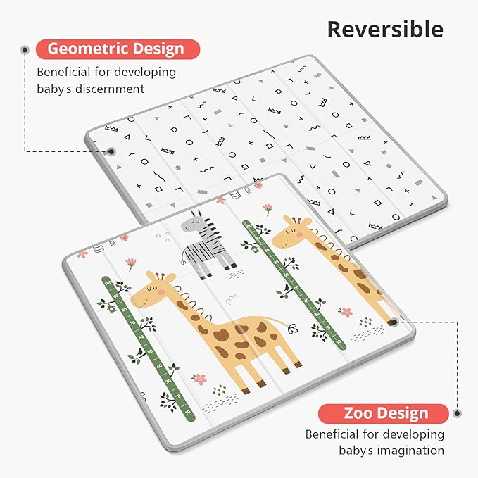 Foldable Baby Play Mat, PIGLOG 0.6in Thick Waterproof Playmats for Babies and Toddlers Kids, Safe Foam Playmat for Tummy Time, 50x50 Playpen Mat, Reversible Portable Baby Floor Mat for Infant, Giraffe