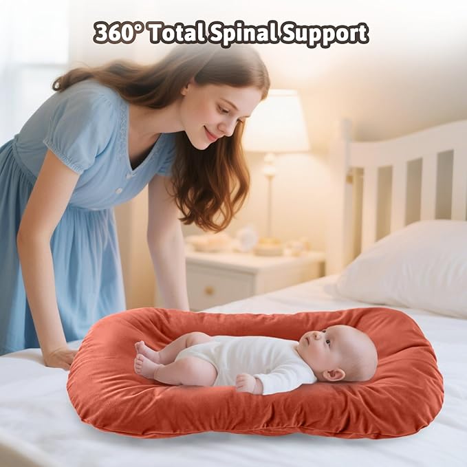 Baby Lounger for Newborns, Baby Nest & Floor Cushion, Soft Cotton, Portable Diaper Changing Pads for Boys & Girls 0-12 Months(Coffee)