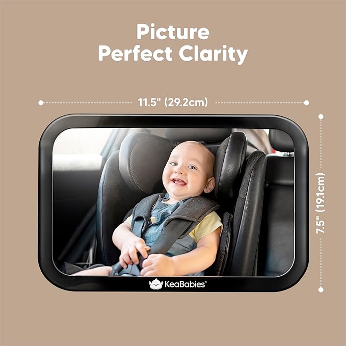 Large Shatterproof Baby Car Mirror, Backseat - Safety Car Seat Mirror for Baby Rear Facing, 360 Wide Crystal Clear View, Accessories for Removable Headrest, Easy Install & Adjustable (Sleek Black)