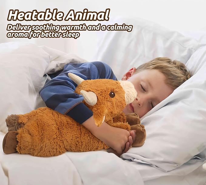 Cuckool Bull Stuffed Animals, Microwavable Stuffed Animals Adorable Fluffy Bull Plush for Warmth & Comfort, Heatable Coolable Lavender Scent Toys, Cute Soft Plushies Gift for Kids Boys Girls & Adults