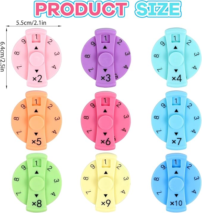 9 Pcs Math Fidget Spinners, Math Fidget Toy for Kids, Learn Multiplication and Division with The Math Spinners, Math Game for Home Classroom Prizes
