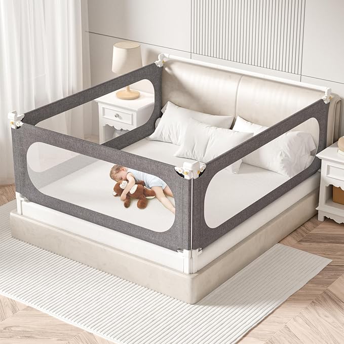 3-Piece California King Size Bed Rails for Toddlers, with Headboard Rod -Height Adjustable Baby' Safety Bed Rails Guard for California King Size Bed(3Pack 82.7"x82.7"x70.8"-Gray)