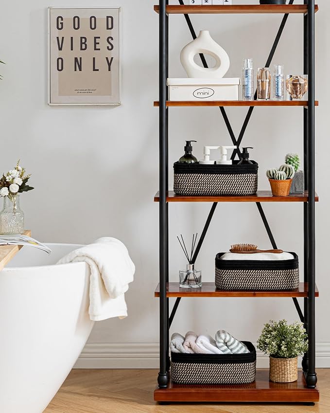 KALLAX Small Woven Basket, 12 x 8 x 4.5 Inches, Storage Basket for Organizing, Cute Small Rope Shelf Closet Cube Storage Bins Baskets for Shelves, Dog Toy Gift Baskets Empty, 3 Pack Black & Brown