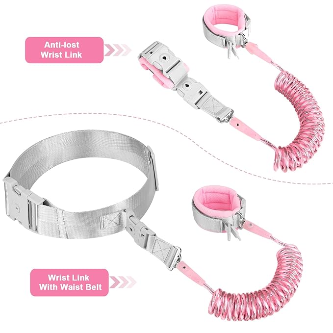 Accmor Reflective Toddler Belt Leash, Anti Lost Wrist Link for Baby, Kid Anti Lost Waist Band Child Leash with Lock for Babies Girls, Child Walking Harness Wristband Rope Tether for Outdoor Travel