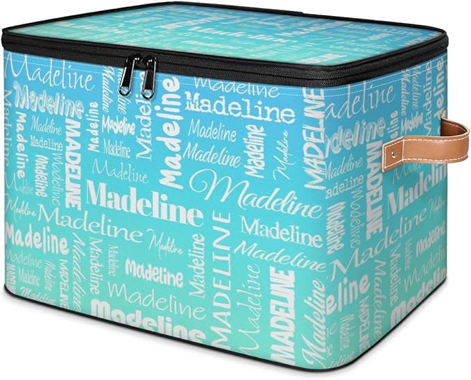 Custom Storage Basket with Name, Personalized Storage Bins with Zipper Lid, Foldable Fabric Storage Box Large capacity with Handle Blue Green Gradient