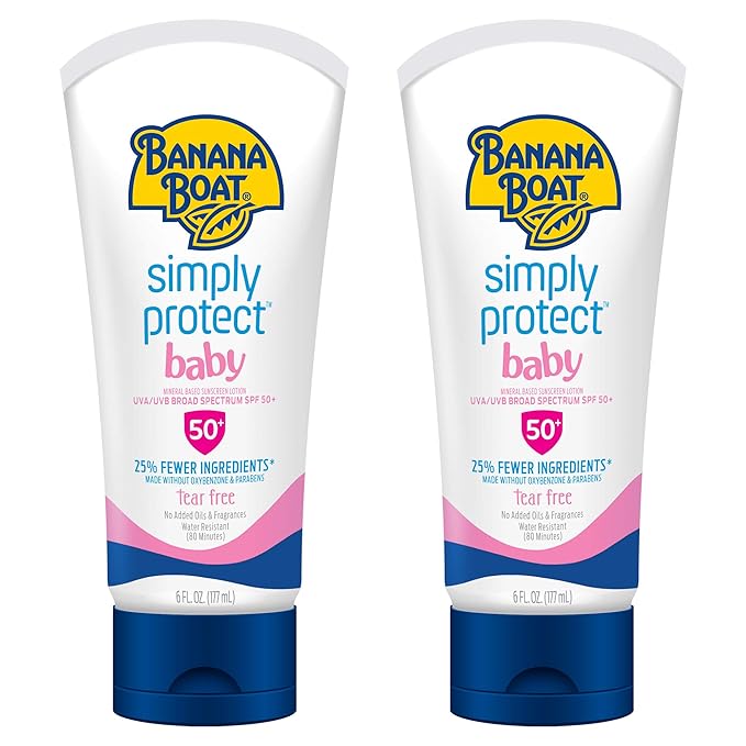 Banana Boat 100% Mineral Baby Sunscreen Lotion SPF 50 Twin Pack | SPF 50 Sunscreen for Babies, Baby Sunblock Lotion, Oxybenzone-Free, 6oz each