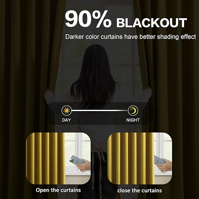 KEQIAOSUOCAI Yellow Pinch Pleated Curtains 63 Inch Length 2 Panels Set Noise Cancelling Window Drapes for Nursery Bedroom Living Room 40x63