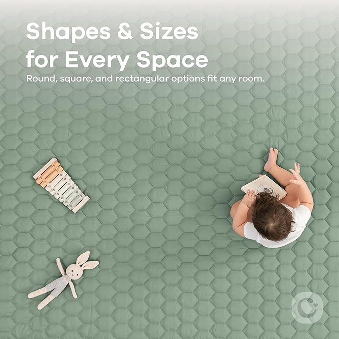 Comfy Cubs Round Kids Play Mat - Medium 48 inches Soft Quilted Baby Floor Mat with Non-Slip Bottom - Plush Design for Toddlers' Playtime and Relaxation - Comfortable and Durable - Fern