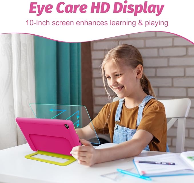 Kids Tablet 10 Inch Android 14 Tablet for Kids Ages 3-12, Octa-Core with Case, Parental Controls,14GB+64GB Storage (TF Expand 1TB), 5G WiFi, BT5.3, Pink