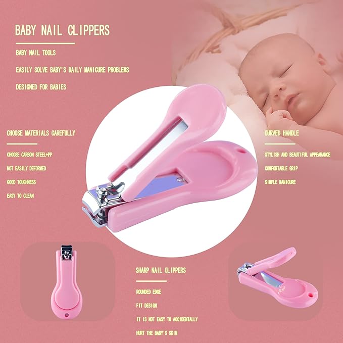 Baby Grooming Kit, Baby Essentials for Newborns, Portable Baby Care Kit, Contains Baby Nail Clippers, Baby Comb, Baby Brush, Baby Ear Wax Removal Tool and More (10 in 1) (Pink)