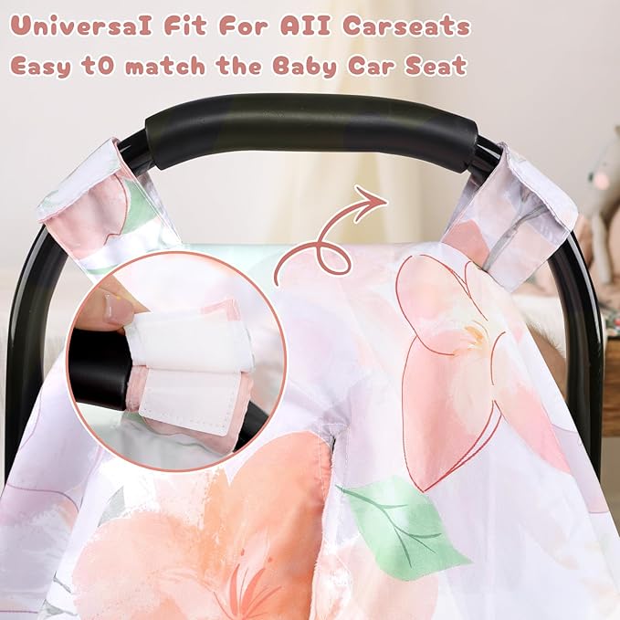 Car Seat Cover Baby, Infant Car Seat Canopy Covers for Newborn Girls Boys, Soft Minky Carseat Covers Stretchy Multi-Use Nursing Cover for Stroller Baby Car Seat, Purple Floral