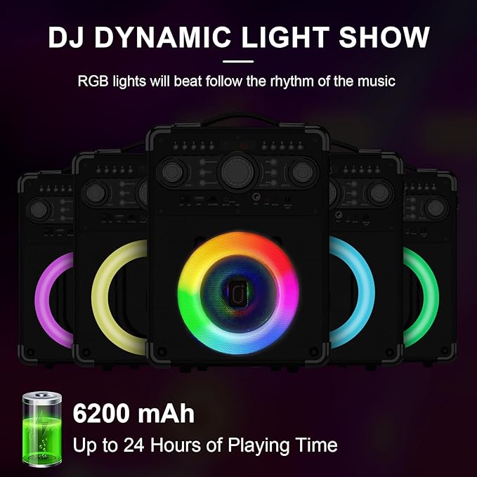 Karaoke Machine with 2 Wireless Microphones for Adults, Portable Bluetooth Party Speaker with Echo Adjustment, Singing Machine Support TWS/USB/TF Card/Guitar/TV Connected for Outdoor/Events etc