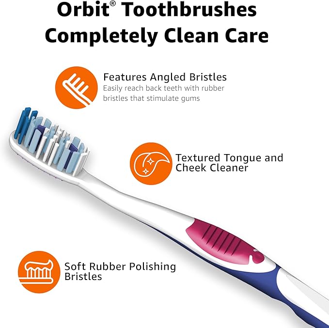 Amazon Basics Orbit Toothbrushes, Soft, Full, 4 Count, Assorted Colors (Previously Solimo)