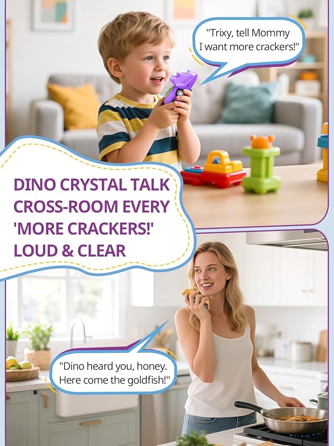 Dinosaur Walkie Talkies for Kids Rechargeable, Dino Toy Cars for Boys & Girls Ages 3-7, Crystal-Clear Audio, 48 Hours of Play, Fun Indoor & Backyard, Birthday Gift for Toddler, 2 Pack