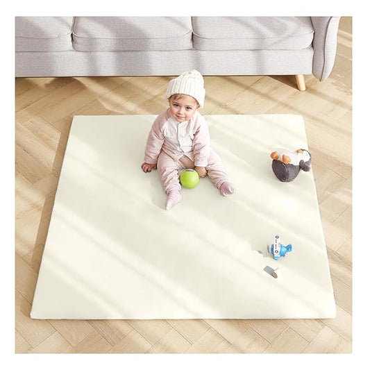 Baby Play Mat 48"x48" – Thick, Non-Slip Foam Mat for Babies and Toddlers. Foldable, Scrubbable, Odorless, and Soft, Ideal for Playpens, Crawling, and Indoor Playtime-Beige