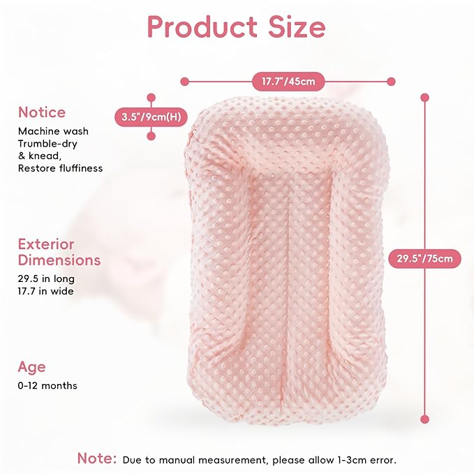 Baby Lounger for Newborn,Baby Nest for Newborn Soft Cotton Breathable for Playtime & Relaxation,Flat Babies Essentials Gifts Newborn Lounger for Boys & Girls 0-12 Months(Pink Bean)