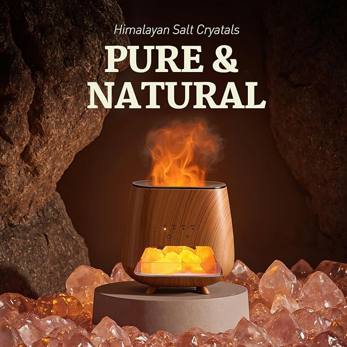 Essential Oil Diffuser for Home: 200ml Aromatherapy Diffuser with Himalayan Pink Salt Rock, Cool Mist Humidifier with Auto Off Function and 9 Colors LED Night Light for Bedroom