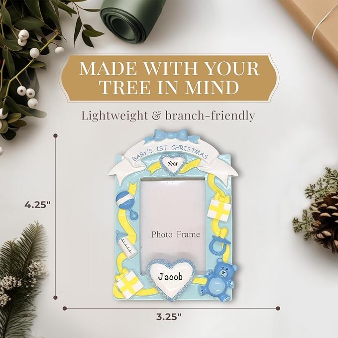 Baby Personalized Christmas Ornaments 2023 - Fast & Free 24h Customization – Pink Baby's First Picture Frame Christmas Decorations with Name - Comes Gift-Wrapped