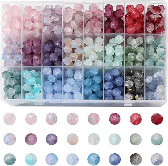 600pcs Frosted Lunar Glass Beads Kit -24 Colors10mm Glass Beads for Jewelry Making Kit Charms Coloured Glaze Beads Bracelets Necklaces Making Kit DIY Crafts, Home Companion Gifts for Beginners Women