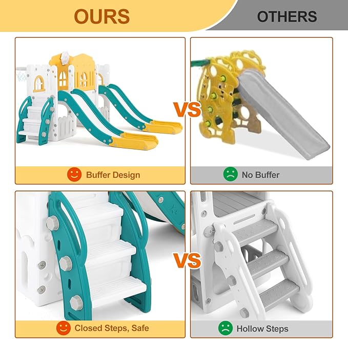 JOYLDIAS 9 in 1 Toddler Slide, Toddler Playground with Double Slides, Climber,Basketball Hoop,Tunnel, Telescope, Storage Space and Non-Slip Step, Indoor Outdoor Backyard Playset for Toddlers Age 1-3+