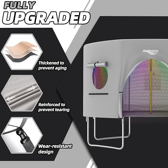Gardenature 10FT/12FT/14FT Trampoline Tent(Tent Only), Fit Round Trampolines, Shade Cover with LED Light, Outdoor Trampolien Accessories, Anti-Tear, Beige
