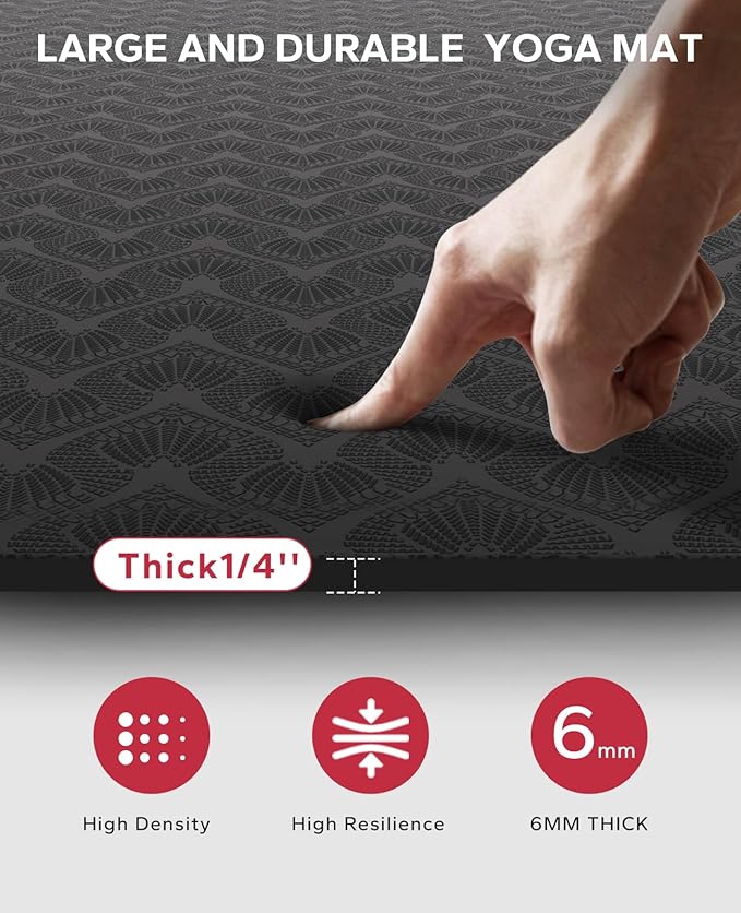 HAPBEAR Extra Large Yoga Mat - 72"x48"/78"x54", 1/4" & 1/3" Thick, Non-Slip, Durable, Eco-Friendly, Wide Exercise Mat for Home Workouts, Yoga, Pilates, Stretching, Meditation (Barefoot Exercise)