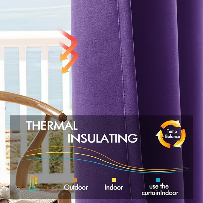 ANRODUO Back Tab Blackout Curtains for Bedroom Living Room, Rod Pocket Pinch Pleated Thermal Insulated Room Darkening Curtains 63 Inches Long 2 Panels, Purple, 42 x 63 Inch