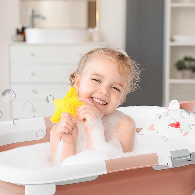 Collapsible Baby Bathtub,Baby Bath Tub with Soft Cushion & Thermometer,Baby Bathtub Newborn to Toddler 0-36 Months,Portable Travel Baby Tub