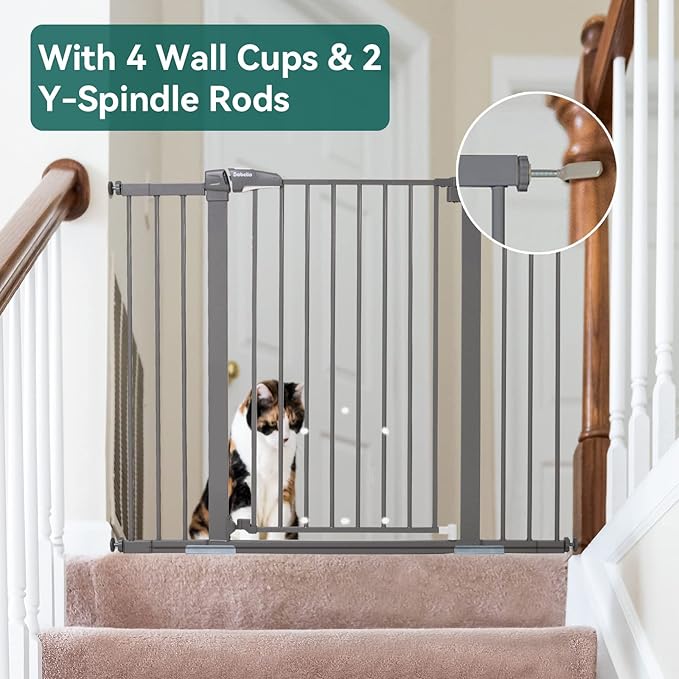 BABELIO 36 Inch Tall Metal Baby Gate, 29-48" Auto Close Pressure Mounted Dog Gate, Gray