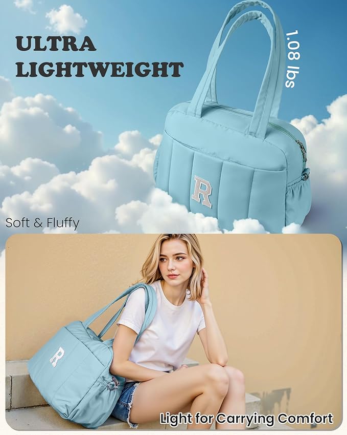 Duffle Bag, Weekender Bags for Girl，Gifts for Teen Girls 16-18-Initial Overnight Bag with Wet Pocket，Lightweight Dance Bags Personalized Gymnastics bag with Makeup Pouch