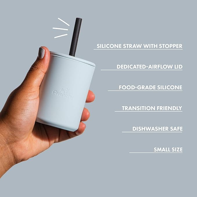 Avanchy Silicone Training Sippy Cup with Straw Lid – Tiny Cup for Babies 6+ Months to Toddlers 1 Year Old – 5 oz Infant Water Cup for Baby Led Weaning, See-Thru Green