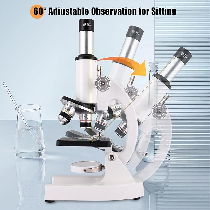 Compound Microscope for Adults & Kids - 40X-2000X High-Power Biological Microscope for Students, School Lab & Home Education, with Slides Set & Phone Adapter