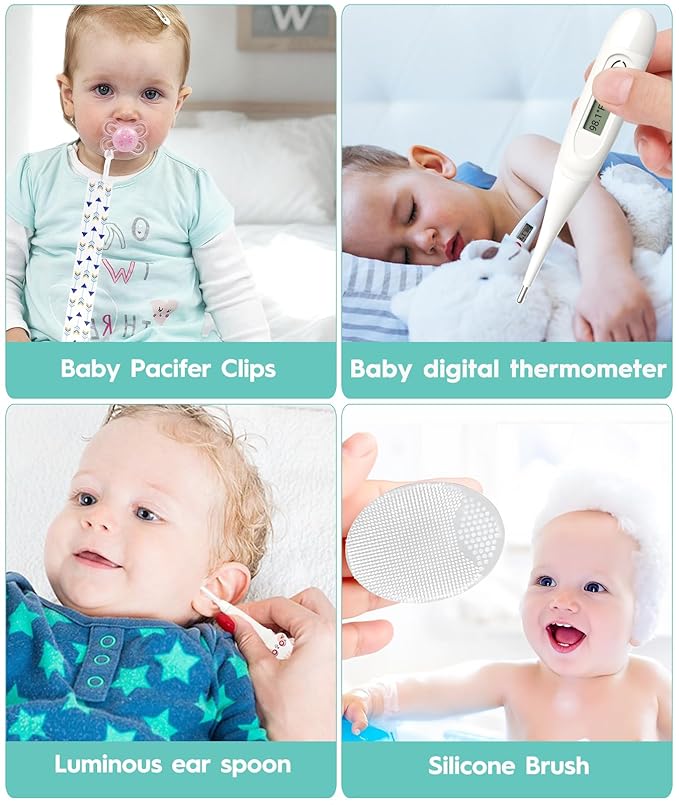 Baby Healthcare and Grooming Kit, Safety Newborn Nursery Baby Care Kit, with Hair Brush Comb, Nail Clipper, Thermometer, Pacifier Clip, Baby Registry Search, Baby Girl Boy Newborn Essentials