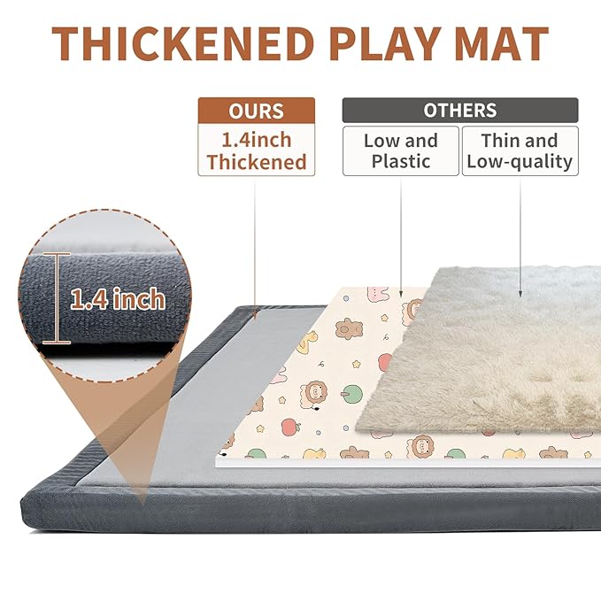 Baby Play Mat for Floor - 1.4" Thick Memory Foam Rug, 80"x80" Playpen Tummy Time Mat, Soft Velvet Nursery Rug, Large Padded Crawling Mat, Cushioned Pads for Playroom Toddlers, Infants, Yoga, Tatami