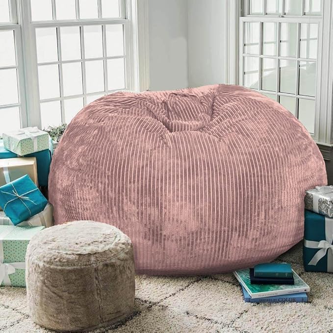 Classic Bean Bag Chair, with Faux Rabbit Fur Cover for Teens and Kids, Memory Foam Bean Bag Chairs, Ultra Soft Faux Fur Fabric, 2.5 feet Round Fluffy Bean Bag Sofa