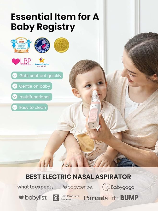 GROWNSY Nasal Aspirator for Baby, 2-in-1 Electric Nose Spray & Suction, Baby Nose Sucker with Powerful Suction, Music and Light Soothing Function, Pink