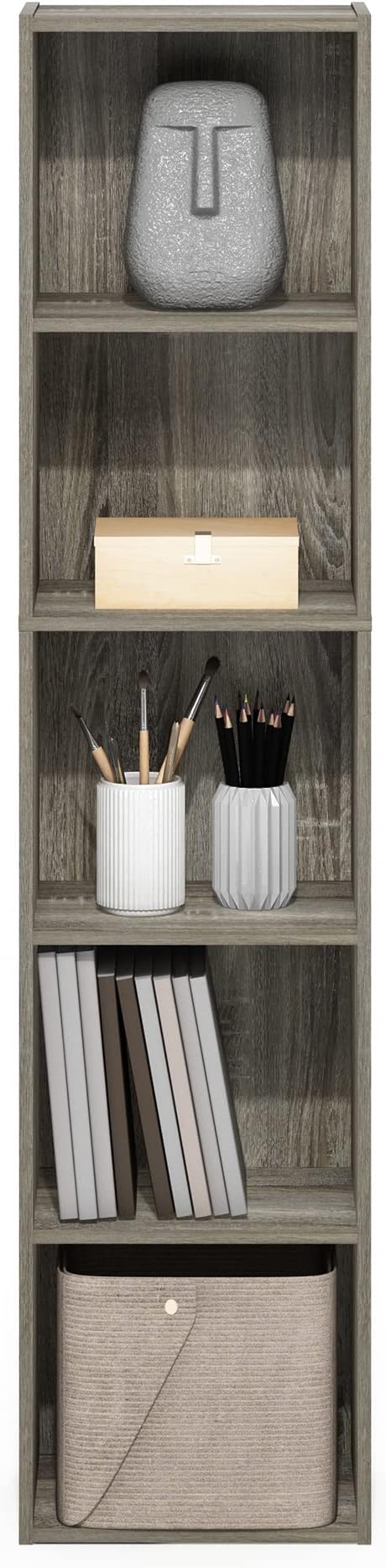 Furinno Luder Bookcase / Book / Storage, 5-Tier Cube, French Oak