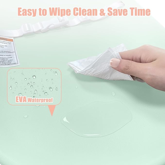 Baby Changing Pad, EVA Waterproof Non-Slip Changing Table Pad with Adjustable Strap for Dresser Changing Table Nursery, Portable Diaper Changing Pad, Green
