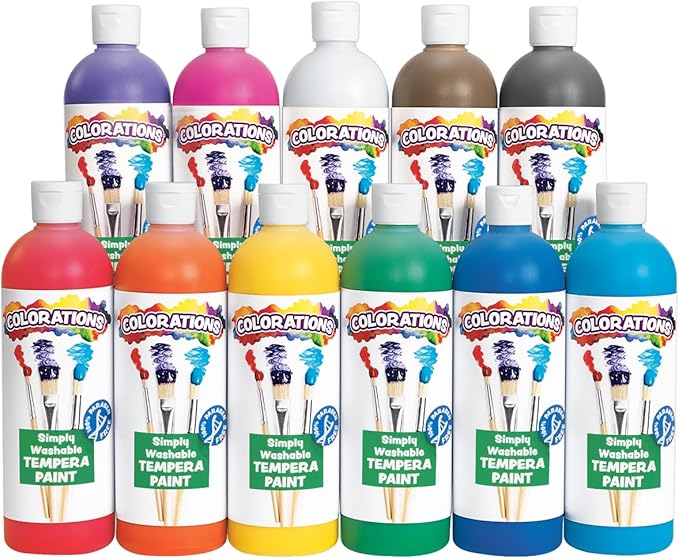 Colorations - SWT16 Simply Washable Tempera Paints, 16 fl oz, Set of 11 Colors, Non Toxic, Vibrant, Bold, Kids Paint, Craft, Hobby, Arts & Crafts, Fun, Art Supplies