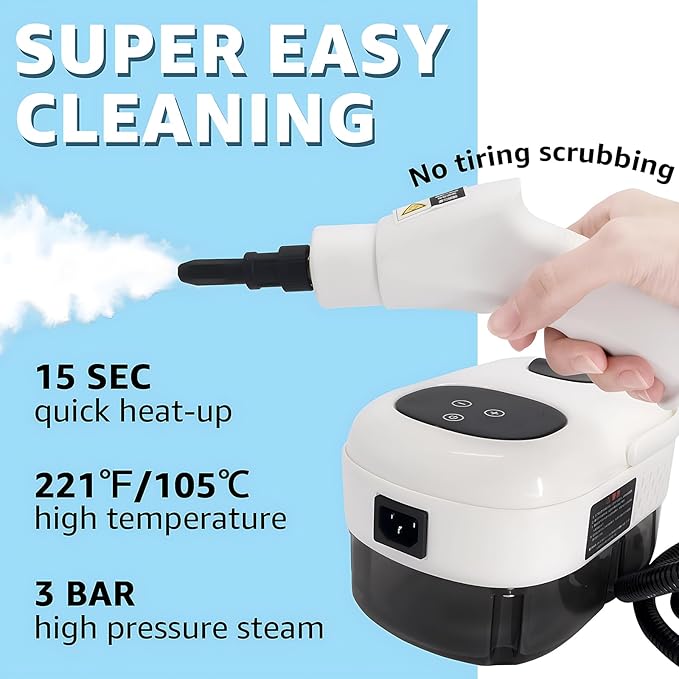 Handheld Steam Cleaner 2500W, 15s Fast Heat-Up pressurized steam cleaner with 1.1L Tank, 6-Level Adjustable Steam Cleaner for Home, Car Detailing, Grout Tile, Couch, Floor Cleaning(White 2)