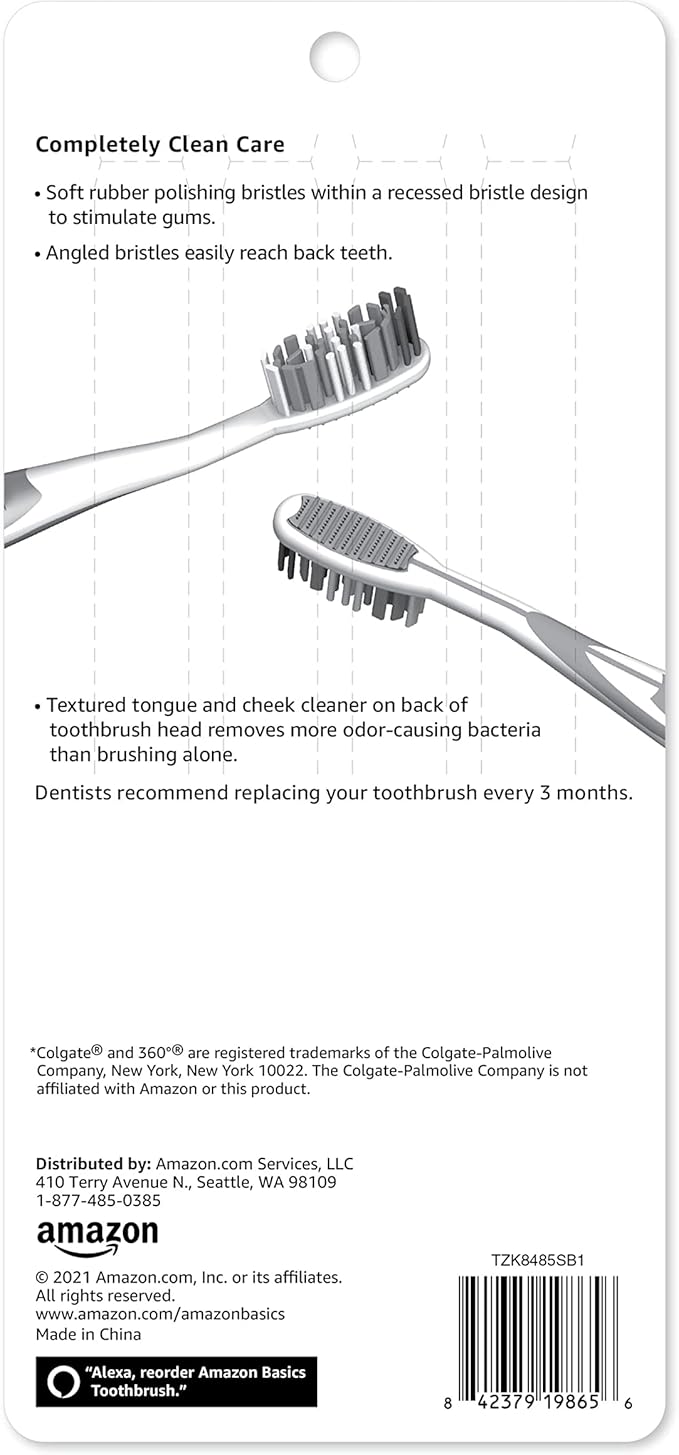 Amazon Basics Orbit Toothbrushes, Soft, Full, 4 Count, Assorted Colors (Previously Solimo)