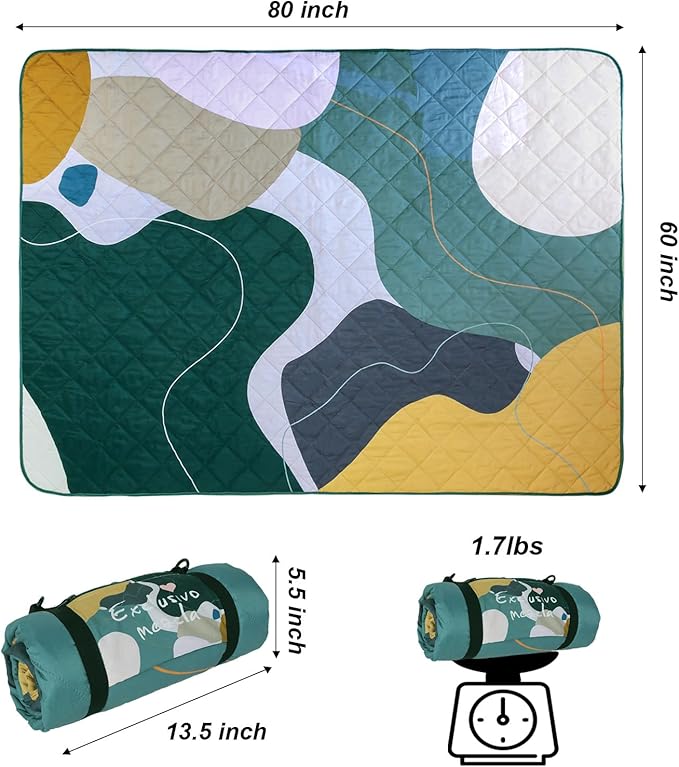 Exclusivo Mezcla Waterproof Picnic Blanket 60x80 Inches Large Multicolor Floral Polyester Sandproof Modern Camping Blanket