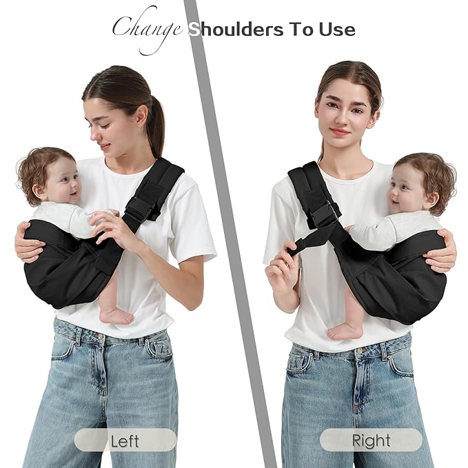 Baby Sling Carrier, Toddler Carrier Sling with Double Safety Buckle and Adjustable Shoulder Strap(7-30lbs), Baby Carriers One Size Fits All, Black