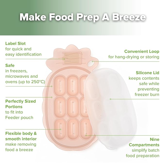 Haakaa Silicone Nibble Freezer Tray -Breastmilk Teething Popsicle Mold - Baby Fruit Food Feeder Teether Tray - Baby Food Maker - Ice Cube Tray - 4 Months+ Babies - BPA Free - Blush