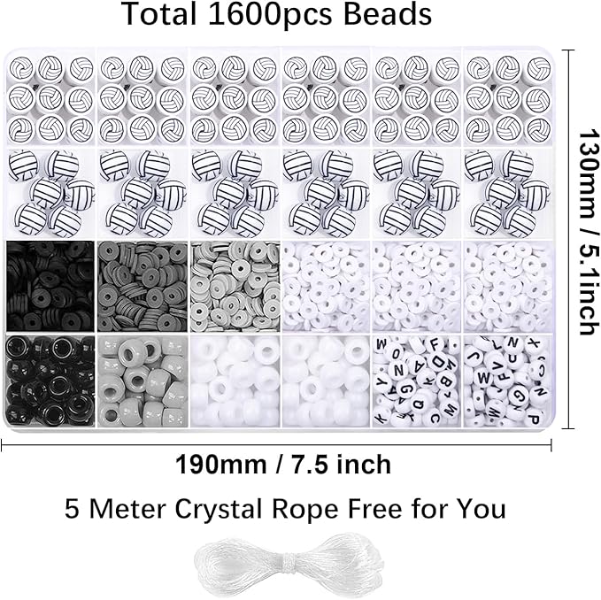 1600PCS Volleyball Sports Ball Polymer Clay Beads Charms for Friendship Bracelets Making Kit Cute Fun Beads DIY Arts Crafts Birthday Gifts for Kids Girls Volleyball Bead