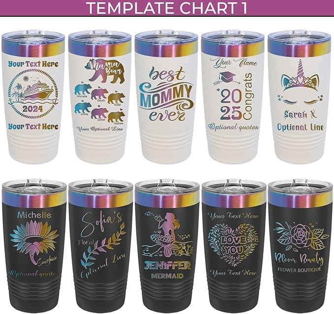 iProductsUS Personalized Tumblers with Lid and Straw, 20oz ION-Plated Stainless Steel Engraved Custom Cup with Name Text, Customized Mothers Day Gifts for Mom, Her, Christmas Birthday (Prism Colors)