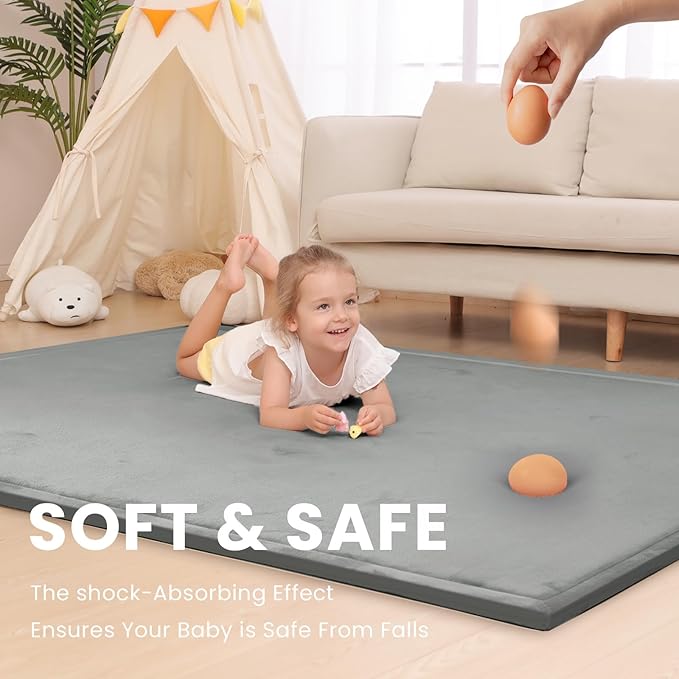 Baby Play Mat for Floor,1.3" Thick Memory Foam Tummy Time Mats,79"×118" Extra Large Non Slip Crawling Mat for Toddlers,Infants,Kids,Yoga Mat,Tatami Style for Living Room(Dark Gray)