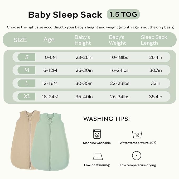 JELLYMONI Fleece Baby Sleep Sack 12-18 Months, 2 Pack 1.5 TOG Baby Wearable Blanket Winter Infant Sleeping sack with 2-Way Zipper, Warm Toddler Sleep Sack
